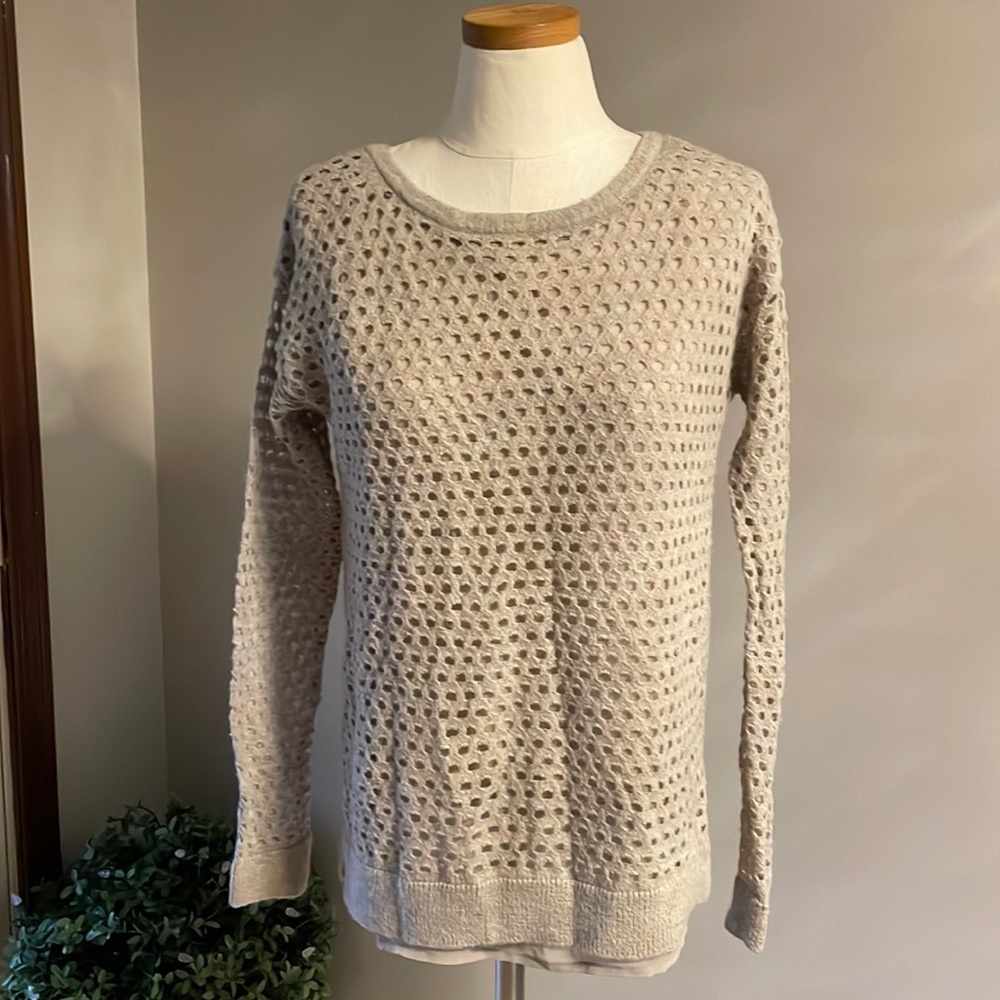 Outback Red women’s cut out layered wool blend knit sweater pullover taupe Small